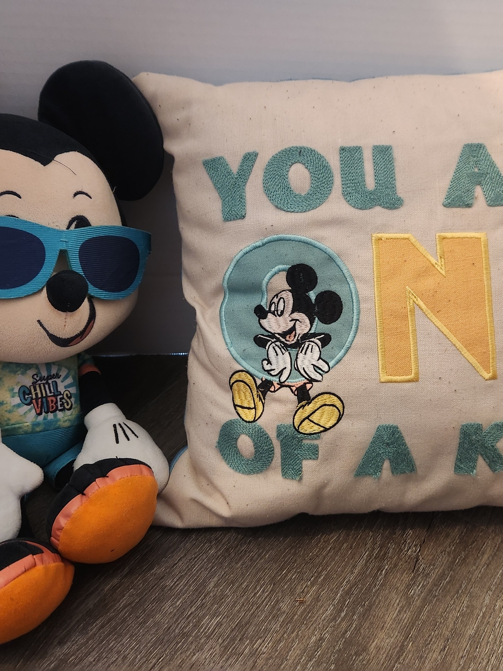 Disney Kids Mickey Mouse Plush with Teal & Yellow Accent Pillow